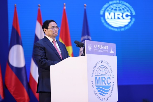 Thủ tướng Phạm Minh Chính phát biểu tại Hội nghị Cấp cao lần thứ 4 Ủy hội sông Mekong quốc tế.