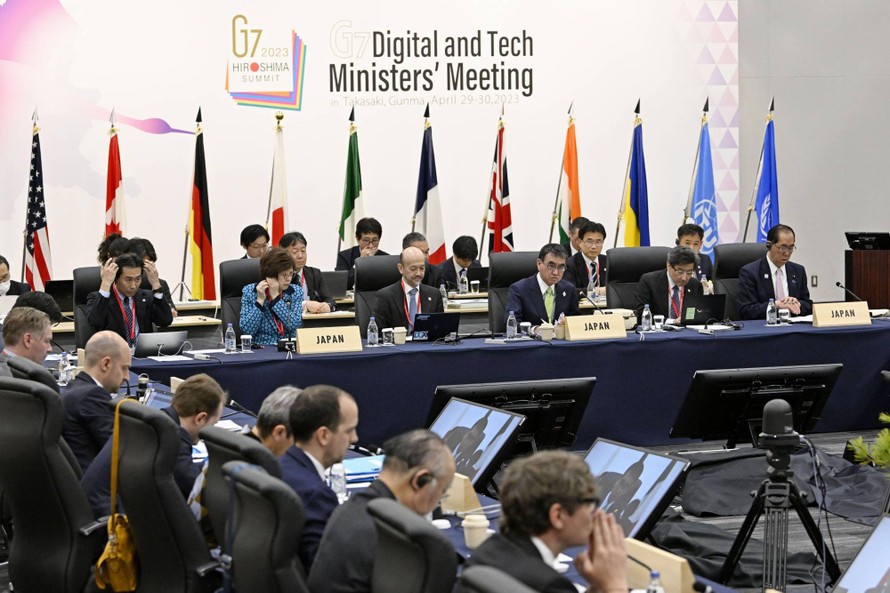 Quang cảnh Hội nghị các Bộ trưởng Công nghệ và kỹ thuật số Nhóm các nước công nghiệp phát triển hàng đầu thế giới (G7) tại Takasaki, tỉnh Gunma (Nhật Bản) ngày 29/4/2023.