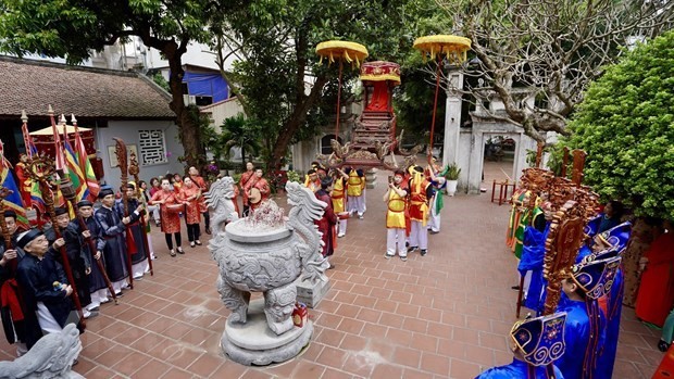 Nghi thức tế, lễ đặc sắc Hội thề Trung hiếu đền Đồng Cổ, quận Tây Hồ. Ảnh: Đinh Thuận/TTXVN.
