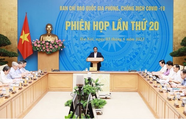 Thủ tướng Phạm Minh Chính chủ trì Phiên họp lần thứ 20 Ban Chỉ đạo Quốc gia phòng, chống dịch COVID-19. Ảnh: Dương Giang/TTXVN.