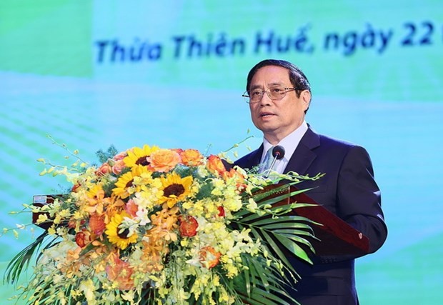 Thủ tướng Phạm Minh Chính phát biểu tại Hội nghị Biểu dương Người có công với Cách mạng Tiêu biểu Toàn quốc năm 2023. Ảnh: Dương Giang/TTXVN.