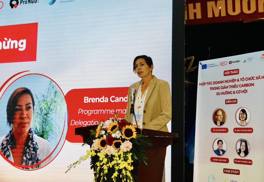 Bà Brenda Candries, Đại diện Phái đoàn Liên minh Châu tại Việt Nam, phát biểu tại hội thảo.