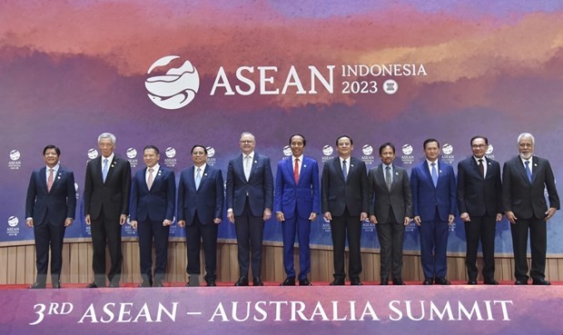 Thủ tướng Phạm Minh Chính và các Trưởng đoàn dự Hội nghị Cấp cao ASEAN-Australia lần thứ 3 chụp ảnh chung. Ảnh: Dương Giang/TTXVN.
