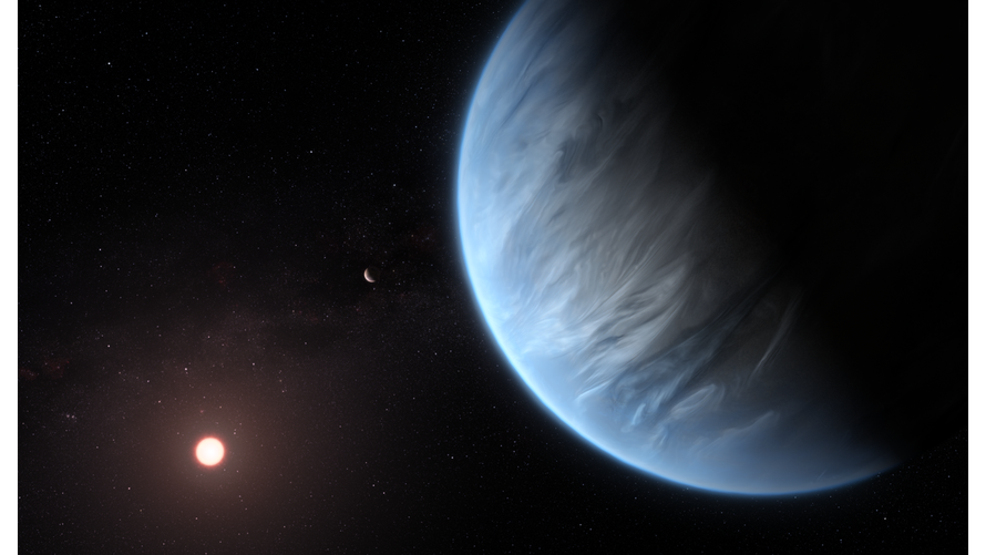 Ảnh minh hoạ hành tinh đại dương K2-18b và ngôi sao lùn đỏ mà nó quay quanh.