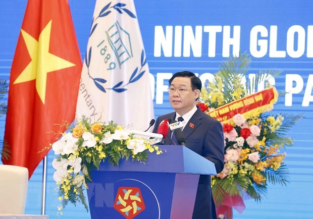 Chủ tịch Quốc hội Vương Đình Huệ phát biểu khai mạc Hội nghị Nghị sỹ Trẻ Toàn cầu lần thứ 9. Ảnh: TTXVN.