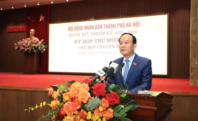 Chủ tịch HĐND TP. Hà Nội Nguyễn Ngọc Tuấn phát biểu khai mạc kỳ họp. Ảnh: VGP/Gia Huy.