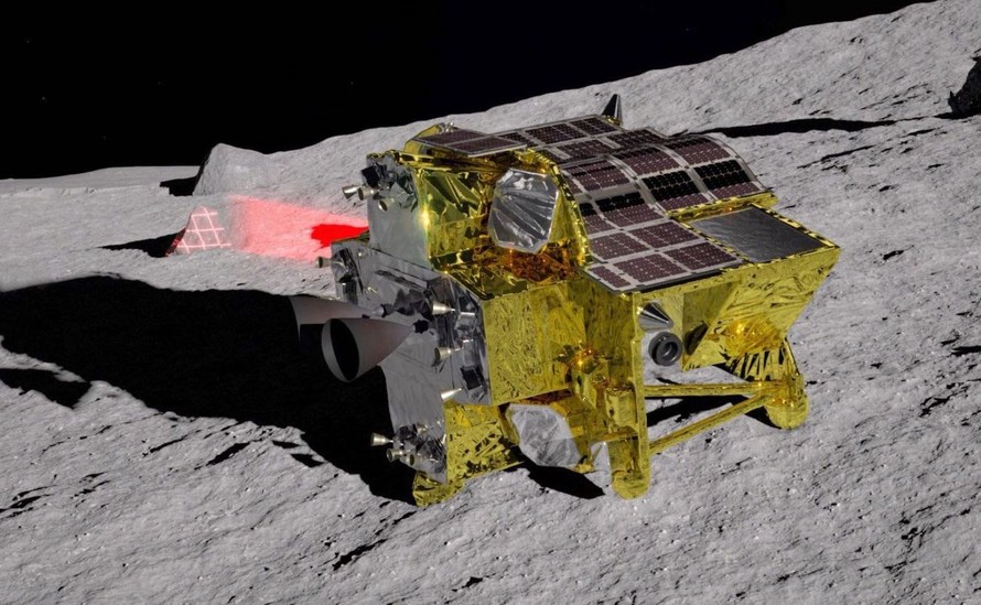 Cơ quan thám hiểm hàng không vũ trụ Nhật Bản (JAXA) ngày 20/1/2024 thông báo Tàu đổ bộ thông minh khảo sát Mặt Trăng (SLIM) của nước này đã đáp xuống bề mặt Mặt Trăng, cách vị trí mục tiêu khoảng 55m. Tàu SLIM được mệnh danh là "Xạ thủ Mặt Trăng" vì trang bị công nghệ hạ cánh đúng vị trí xác định. Ảnh: CNN.