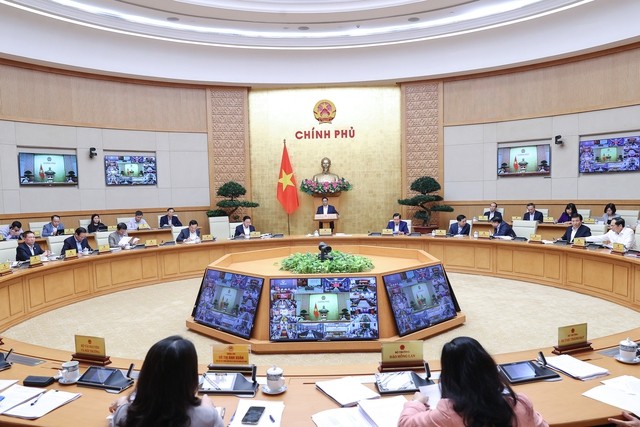 Thủ tướng Phạm Minh Chính chủ trì Hội nghị trực tuyến toàn quốc Chính phủ với địa phương vào tháng 3 năm 2023. Ảnh: VGP/Nhật Bắc.