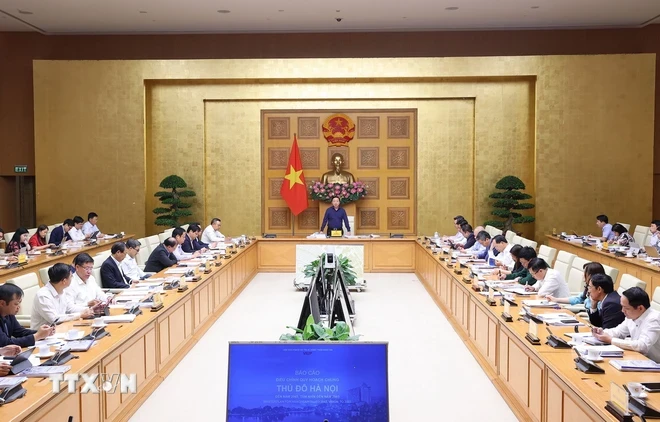 Phó Thủ tướng Trần Hồng Hà chủ trì cuộc họp. Ảnh: Văn Điệp/TTXVN.