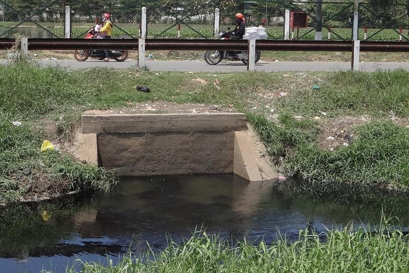 Nước đen lan rộng trên nhiều kênh rạch ở huyện Bình Chánh thời gian gần đây. Ảnh: TL