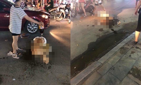 Hiện trường vụ việc chị G. bị đánh, dội nước mắm, xát ớt trên phố Cao Thắng