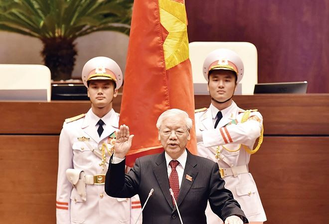 Tổng Bí thư,Chủ tịch nước Nguyễn Phú Trọng tuyên thệ nhậm chức trước Quốc Hội Ảnh: Như Ý