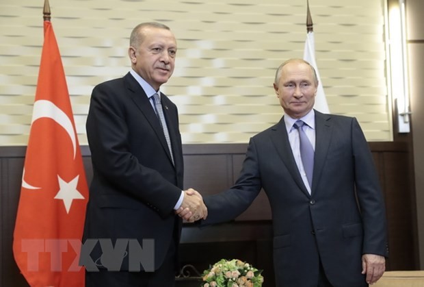 Tổng thống Thổ Nhĩ Kỳ Recep Tayyip Erdogan và Tổng thống Nga Vladimir Putin. (Ảnh: AFP/TTXVN)