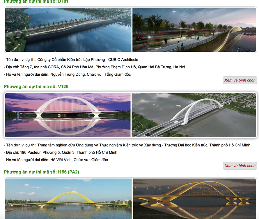 Hai trong số ba bài thi lọt vào vòng chung khảo lần 3 của Cuộc thi thiết kế cầu vượt sông Hương bị chê là kém ấn tượng 