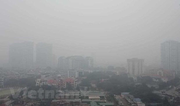 Chất lượng không khí ở thành phố Hà Nội sáng nay tới ngưỡng "nguy hại." (Ảnh: Hùng Võ/Vietnam+)