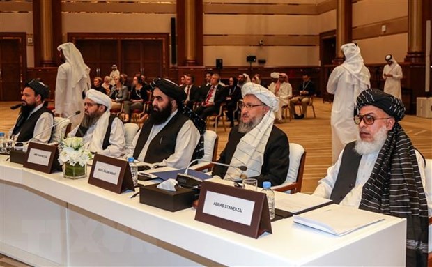 Phái đoàn Taliban tham dự cuộc hòa đàm với Chính phủ Afghanistan tại thủ đô Doha, Qatar ngày 7/7/2019. (Nguồn: AFP/TTXVN)