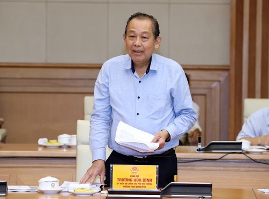 Phó Thủ tướng Thường trực Chính phủ Trương Hòa Bình phát biểu tại phiên họp - Ảnh: VGP/Lê Sơn