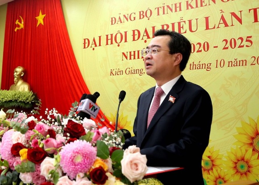 Ông Nguyễn Thanh Nghị - Bí thư Tỉnh uỷ Kiên Giang phát biểu khai mạc Đại hội.