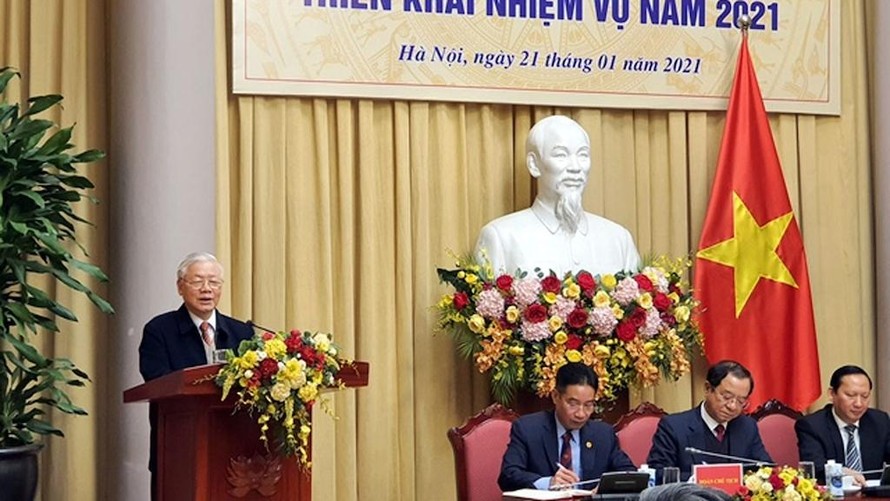 Tổng Bí thư, Chủ tịch nước Nguyễn Phú Trọng phát biểu tại hội nghị. 