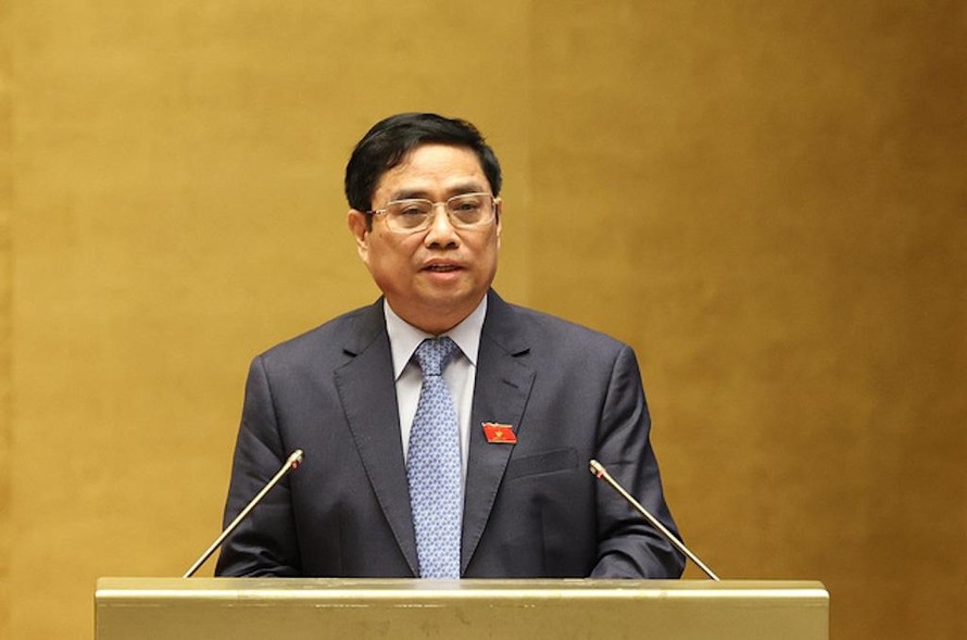 Thủ tướng Phạm Minh Chính báo cáo tại phiên khai mạc kỳ họp Quốc hội sáng 20/10.