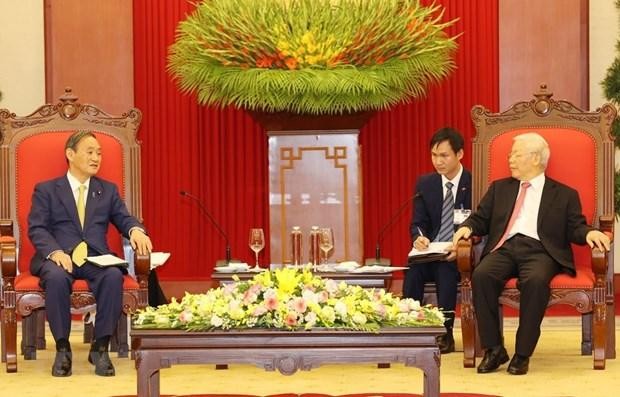 Tổng Bí thư, Chủ tịch nước Nguyễn Phú Trọng tiếp Thủ tướng Nhật Bản Suga Yoshihide. 