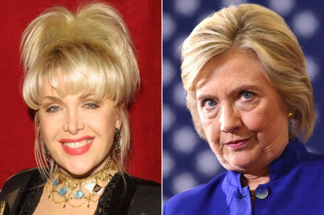 Trump dọa đưa tình nhân cũ của ông Bill Clinton là cô Gennifer Flowers (trái) đến đối mặt bà Hillary. Ảnh: AP.