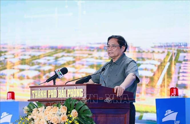 Thủ tướng Phạm Minh Chính phát biểu tại Lễ khởi công dự án. Ảnh: Dương Giang