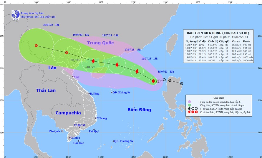 Áp thấp nhiệt đới đã mạnh lên thành bão, cơn bão số 1 năm 2023 (có tên quốc tế là TALIM). Ảnh: nchmf.gov.vn