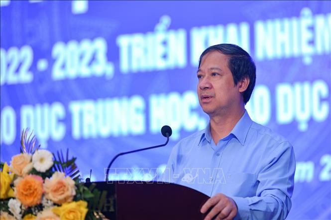 Bộ trưởng Bộ Giáo dục và đào tạo Nguyễn Kim Sơn phát biểu tại hội nghị.
