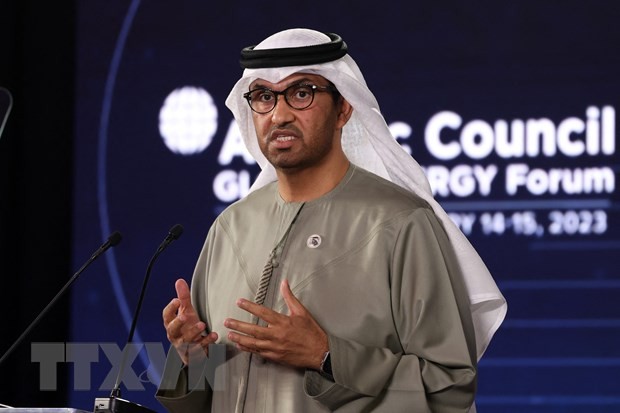 Chủ tịch COP28 Sultan Ahmed al-Jaber phát biểu tại Hội nghị ở Dubai (UAE) ngày 14/2/2023. Ảnh: AFP