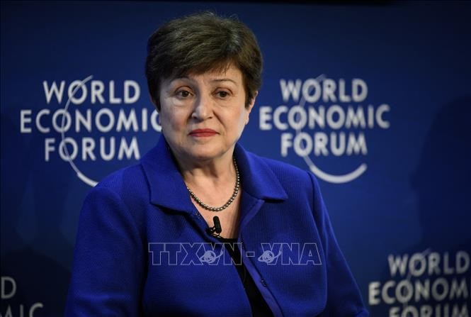 Tổng Giám đốc IMF Kristalina Georgieva phát biểu tại Diễn đàn Kinh tế thế giới ở Davos, Thụy Sĩ, ngày 23/5/2022. Ảnh tư liệu: AFP 