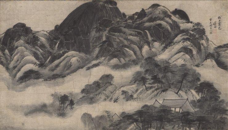Bức họa 인왕재색도 (Sau cơn mưa trên núi Inwang) (1751) của họa sĩ thời Joseon - Jeong Seon (1676-1759). (Ảnh: Bảo tàng Quốc gia Hàn Quốc)