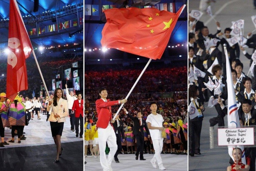 Các đội tuyển Trung Quốc, Hongkong và Đài Loan diễu hành dưới những cái tên và màu cờ khác nhau tại lễ khai mạc Olympic.