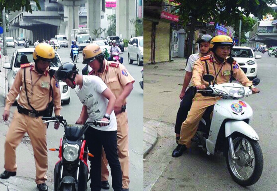 Hỏng xe, nam sinh may mắn được cảnh sát giao thông đưa đi thi