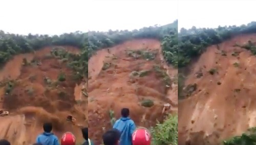 Lai Châu: Sạt lở đất kinh hoàng kéo 2 công nhân cùng máy xúc xuống vực sâu trăm mét