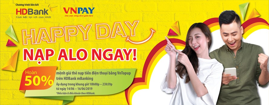 'Ngày Không Tiền Mặt – 16/06', HDBank triển khai chương trình 'Happy day - Nạp Alo ngay'
