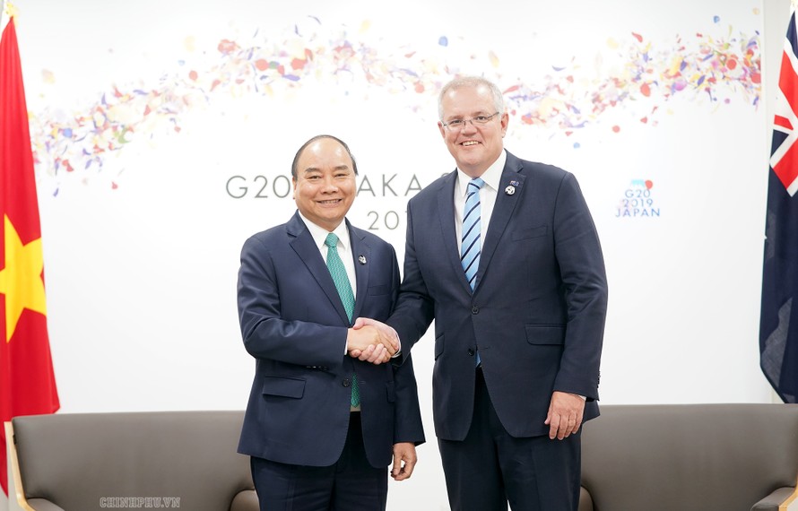 Thủ tướng Nguyễn Xuân Phúc và Thủ tướng Australia Scott Morrison. Ảnh VGP/Quang Hiếu
