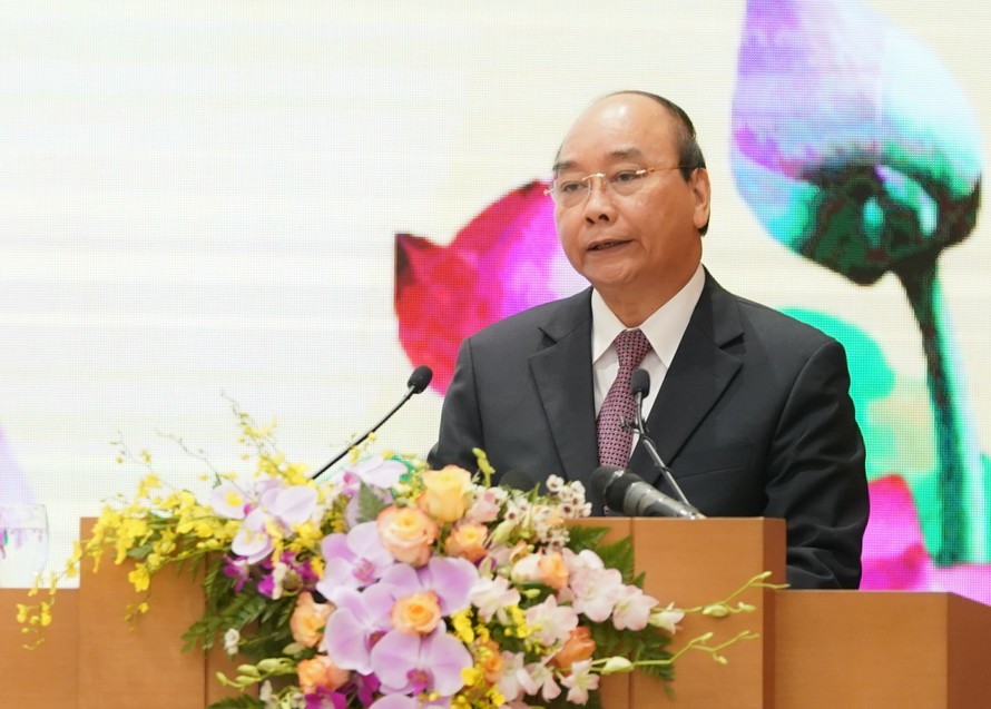Thủ tướng Nguyễn Xuân Phúc phát biểu tại buổi kỷ niệm. Ảnh: VGP/Quang Hiếu
