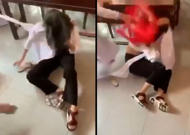 Hình ảnh nữ sinh bị đánh (ảnh cắt từ clip)