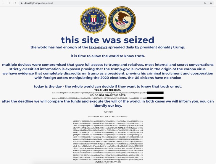 Sau khi bị tấn công, trên trang web hiện dòng chữ: "Trang web này đã bị chiếm đóng". Ảnh chụp màn hình