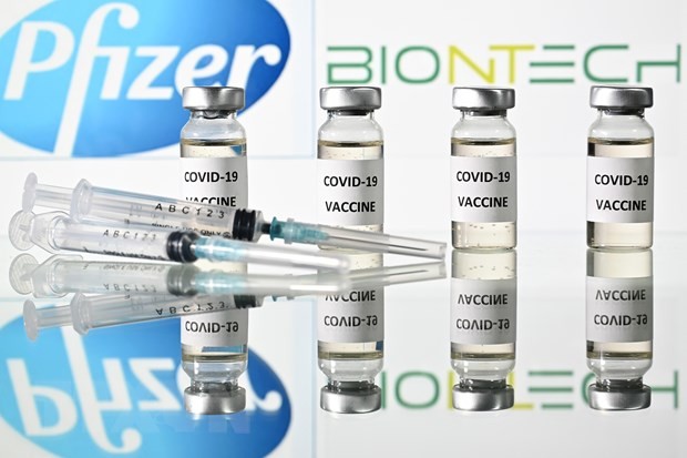 Hình ảnh minh họa vắcxin phòng COVID-19 do Công ty dược phẩm Pfizer và BioNTech phối hợp phát triển. (Ảnh: AFP/TTXVN)