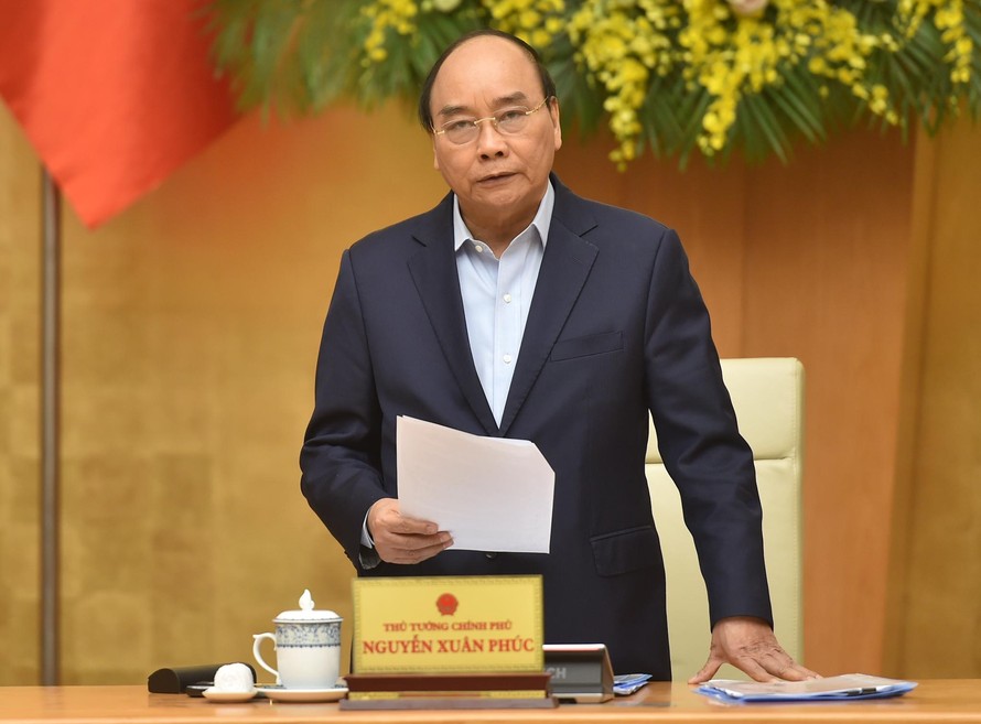 Thủ tướng Nguyễn Xuân Phúc phát biểu kết luận cuộc làm việc với Đoàn Chủ tịch Tổng LĐLĐ Việt Nam. Ảnh: Quang Hiếu