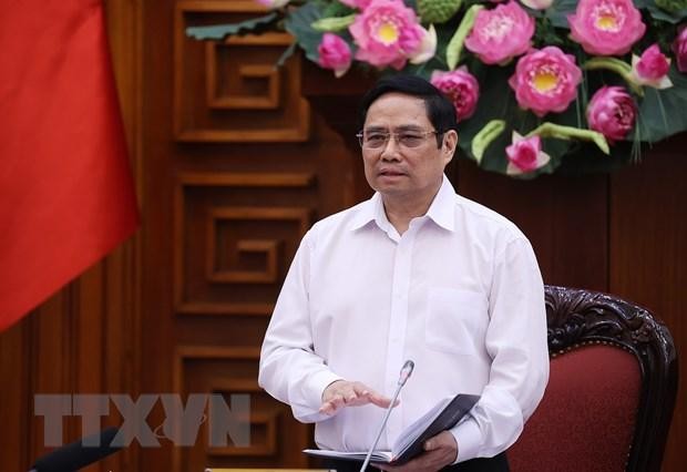 Thủ tướng Phạm Minh Chính, Trưởng Ban Chỉ đạo Quốc gia phòng, chống dịch COVID-19 phát biểu kết luận cuộc họp. (Ảnh: Dương Giang/TTXVN)