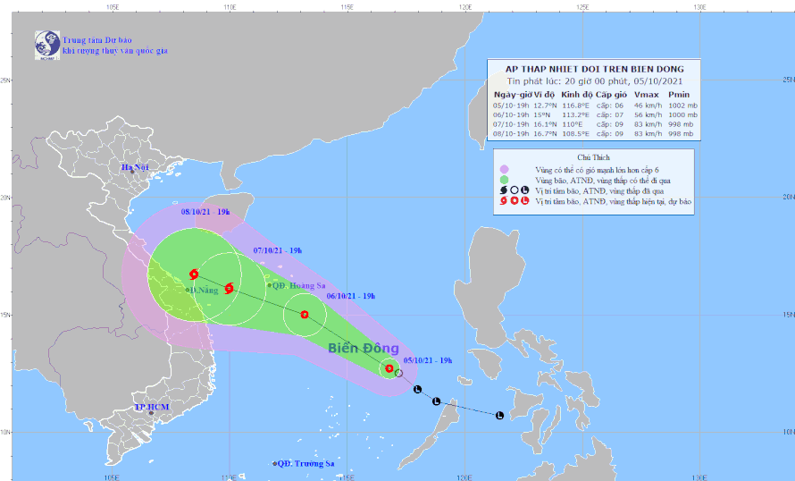 Dự báo đường đi của áp thấp nhiệt đới. Ảnh: nchmf.gov.vn