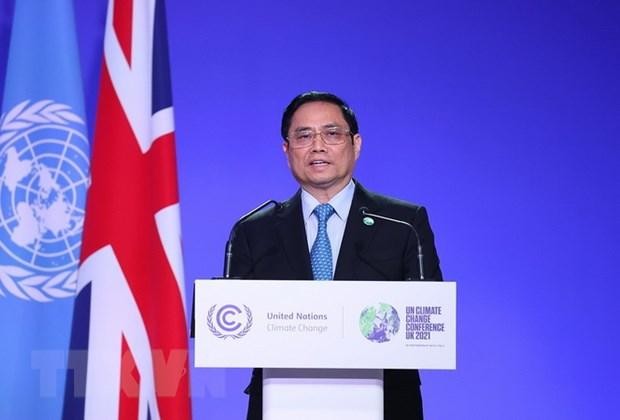 Thủ tướng Phạm Minh Chính phát biểu tại Hội nghị COP26. (Ảnh: Dương Giang/TTXVN)