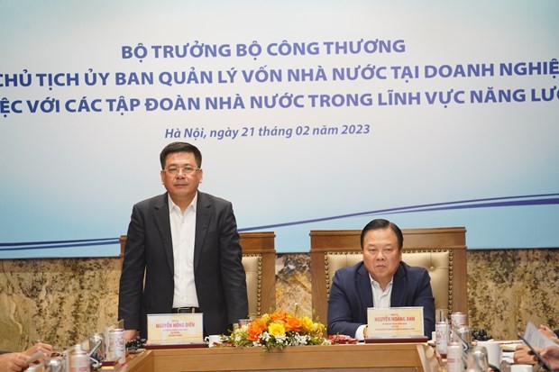 Bộ trưởng Nguyễn Hồng Diên phát biểu tại buổi làm việc với EVN, PVN và TKV. (Ảnh: PV/Vietnam+)