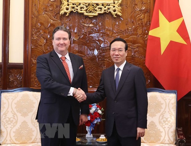 Chủ tịch nước Võ Văn Thưởng tiếp Đại sứ Hoa Kỳ tại Việt Nam Marc E. Knapper. (Ảnh: Thống Nhất/TTXVN)