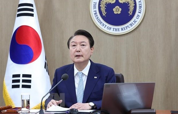 Tổng thống Hàn Quốc Yoon Suk-yeol phát biểu tại cuộc họp nội các ở Seoul ngày 4/4. (Ảnh: Yonhap/TTXVN)