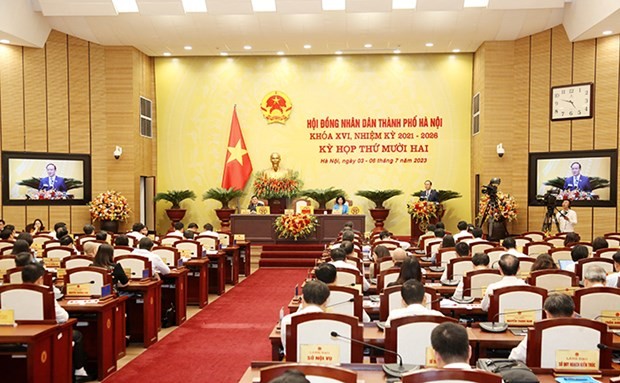 Quang cảnh Kỳ họp thứ 12, Hội đồng Nhân dân thành phố Hà Nội. (Nguồn: Cổng Giao tiếp Điện tử Ủy ban Nhân dân thành phố Hà Nội)