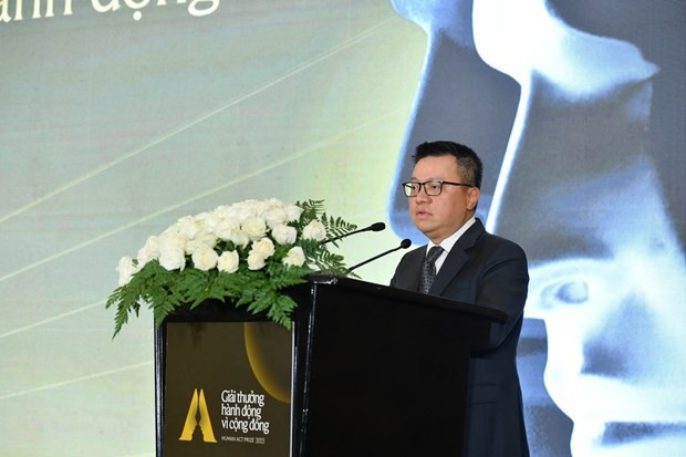 Ông Lê Quốc Minh, Tổng Biên tập Báo Nhân dân, Trưởng ban tổ chức giải thưởng phát biểu tại lễ công bố.(Ảnh:PV/Vietnam+)